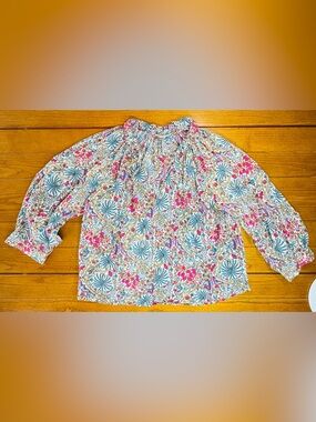 Fitzroy & Willa Floral Block-Print Peasant Blouse — Size L